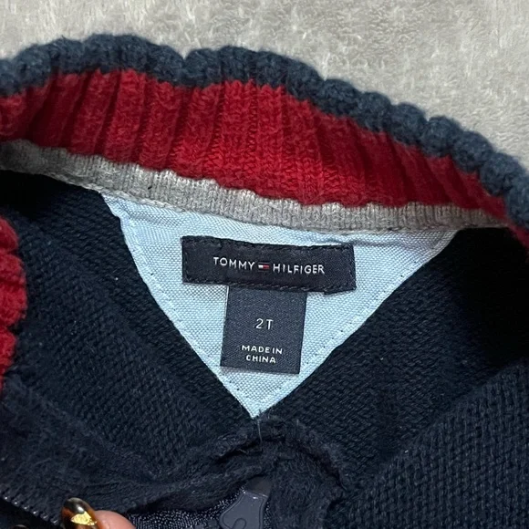 Tommy Hilfiger Navy Knit Quarter-Zip Pullover with Red Trim - Picture 4 of 4